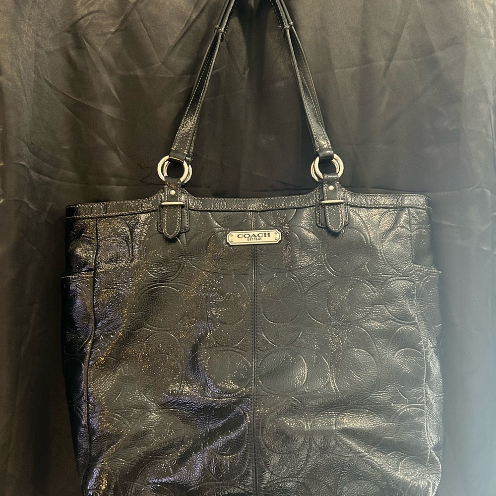 Coach Embossed Black Leather Tote